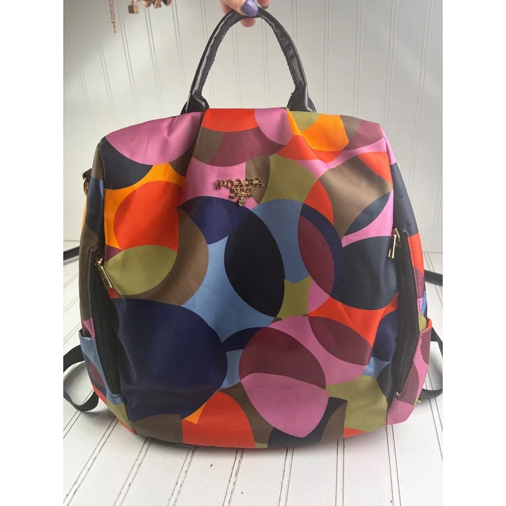 POABA Vintage Geometric Multicolor Print Nylon Anti-Theft Travel Backpack Bag
